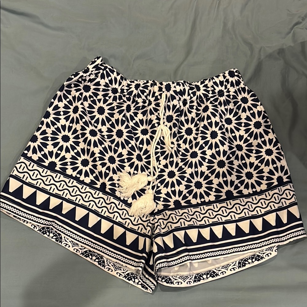 SHEIN Blue and White High Waist Shorts